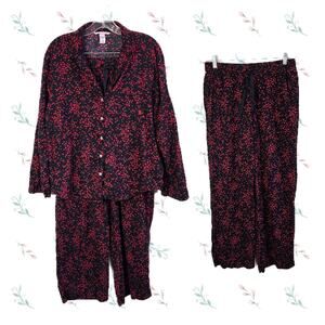 Victorias Secret PJs Sz M Coquette Romantic Indie Sleaze Black Red Heart Flannel